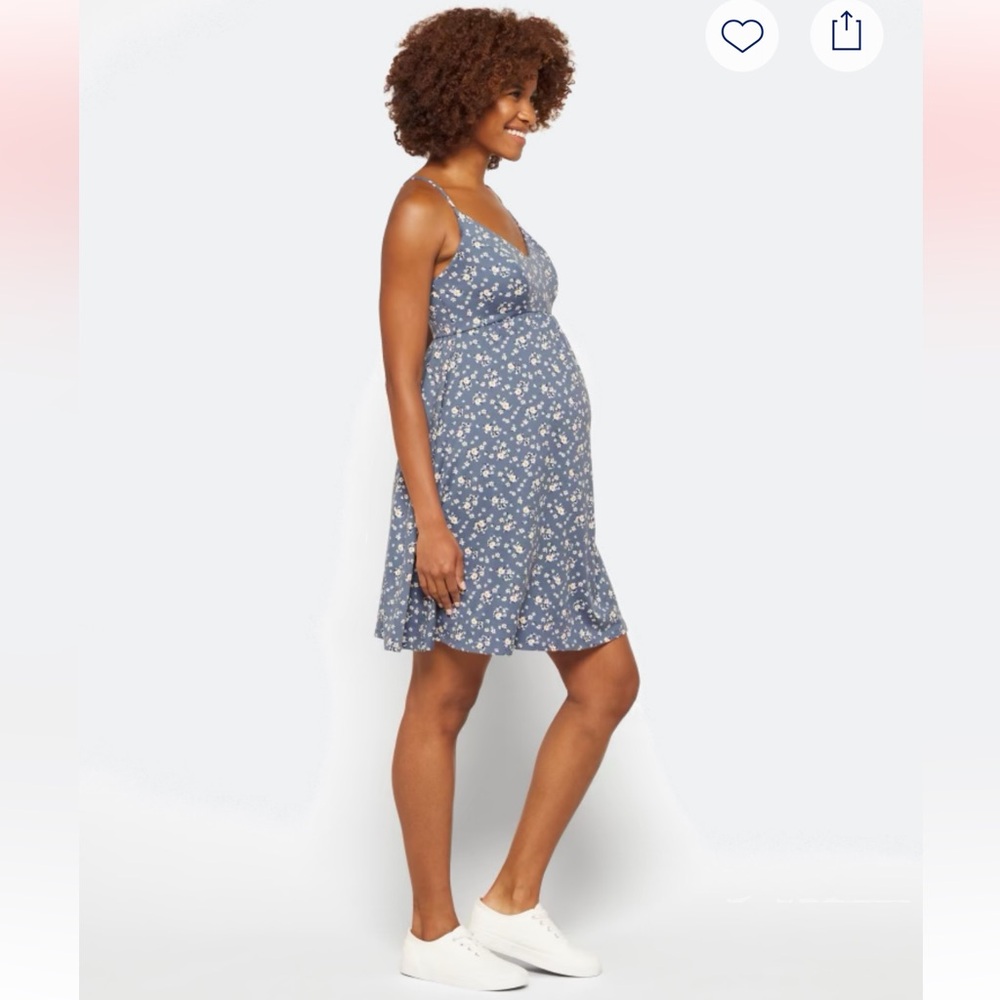 NINE BRITTON Lizzy Maternity Brushed Knit Dress XS Blue Floral - Picture 2 of 14